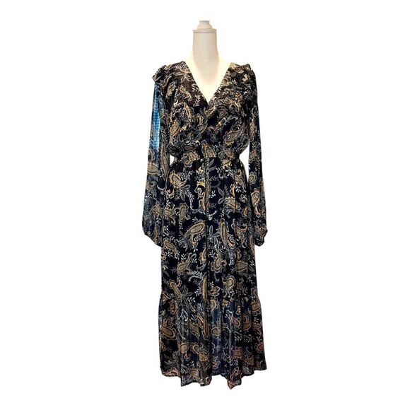 Umgee Maxi Semi-Sheer Paisley Floral Maxi Dress Size M Fall Halloween Boho - Picture 1 of 16